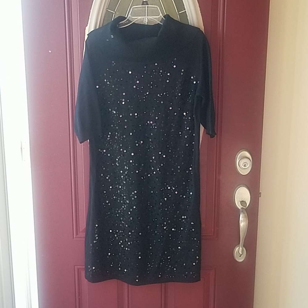 Black Elbow Sleeve Sweater Dress With Sequins XL